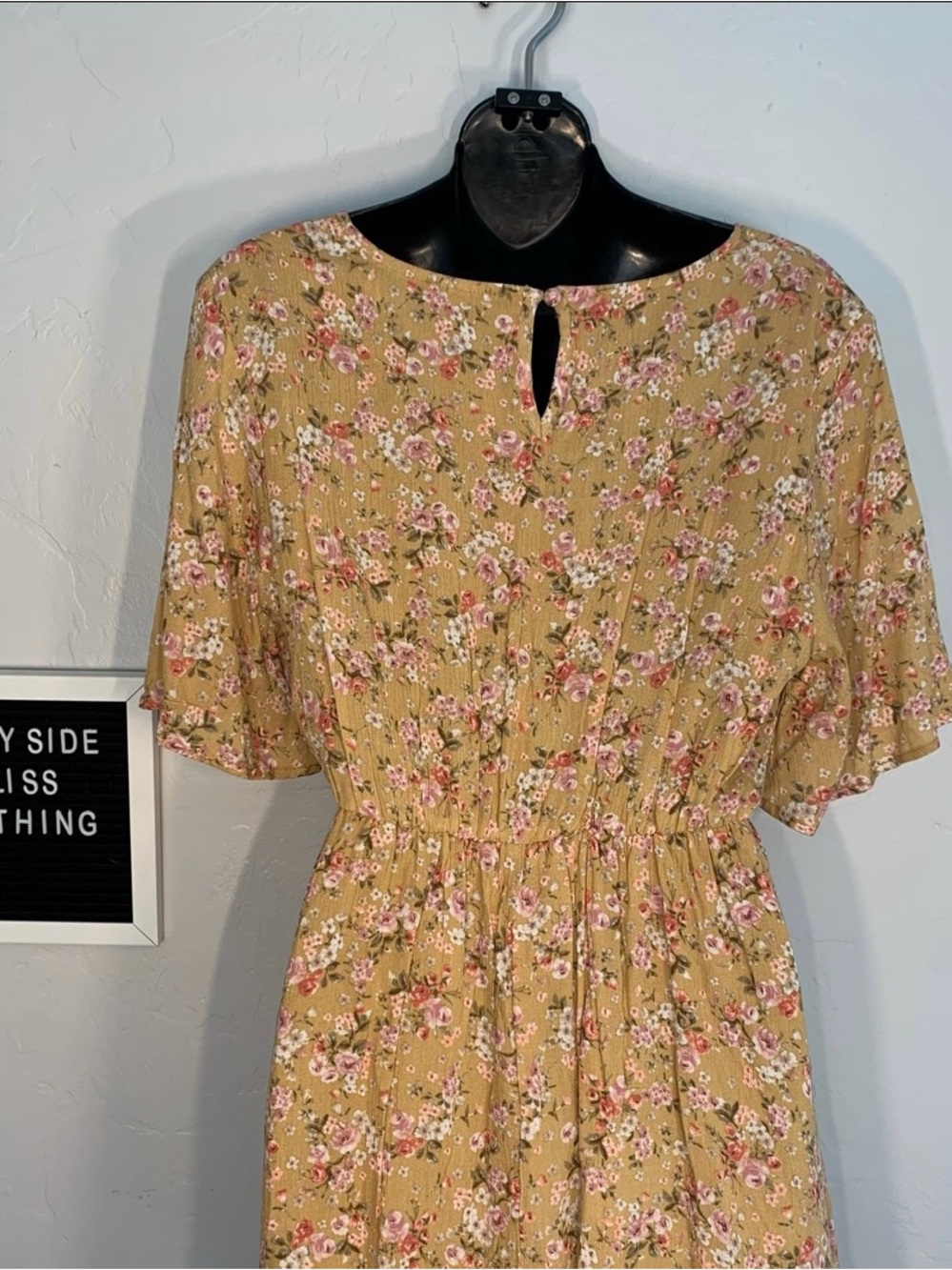 Camellia Brown Pink Floral V Neck Mini Dress Side Tie Flutter Sleeves Large - Picture 8 of 12
